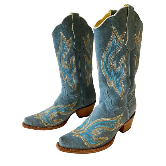 Planet Cowboy Shoes - Planet Cowboy Steel Your Blues Suede Western Boots Womens 7 USA Snip Toe